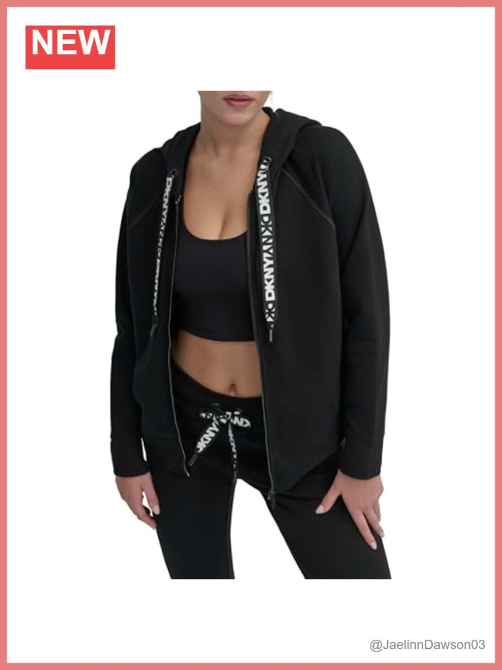 DKNY Women's Two Tone Logo Full Zip Hoodie Sweatshirt